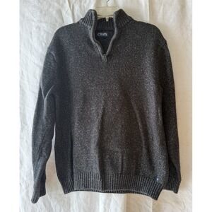 Chaps Men's 1/4 Quarter Zip Knit Sweater Large Mock Neck Heavy Gray Black